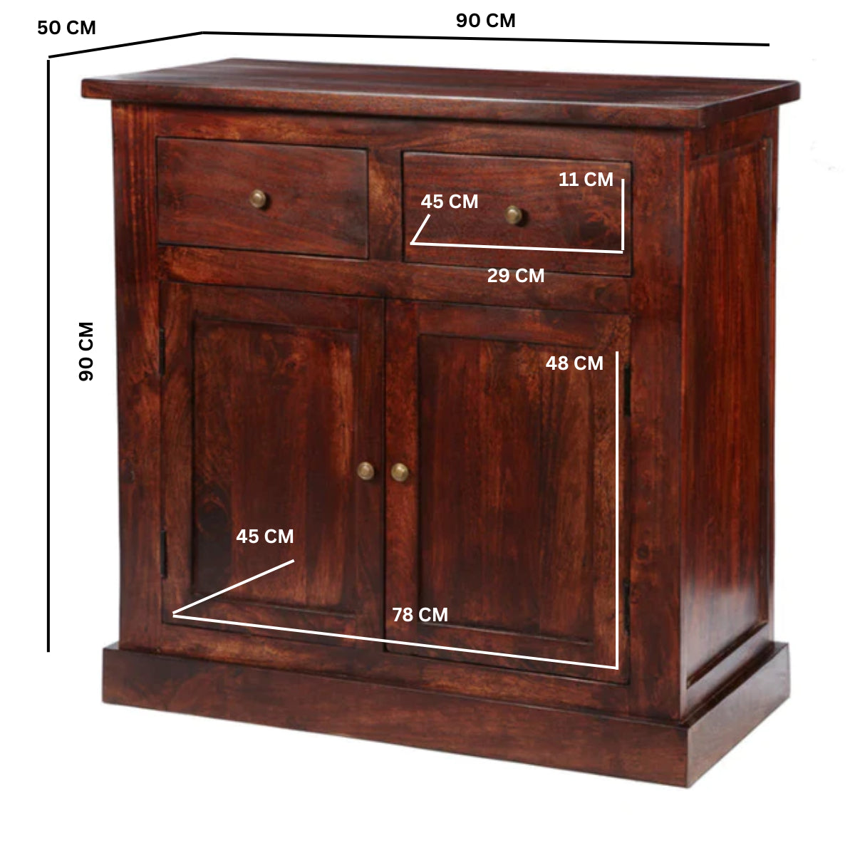 Hunar Dark Mango 2 Door Sideboard – Solid Mango Wood