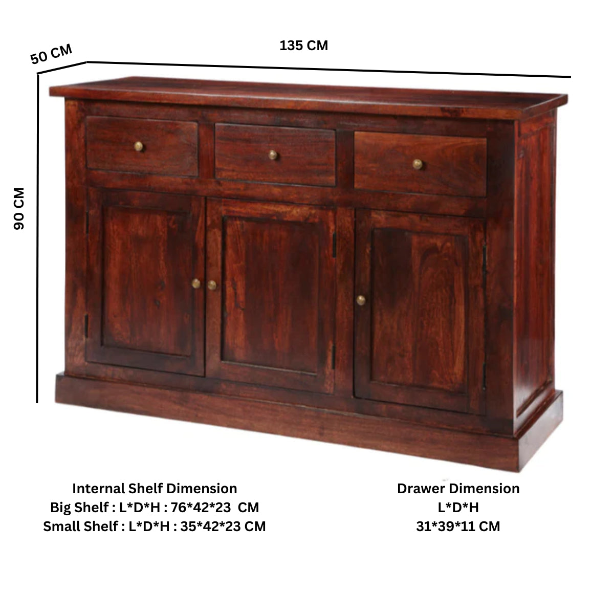 Hunar Dark Mango Large Sideboard – Solid Mango Wood