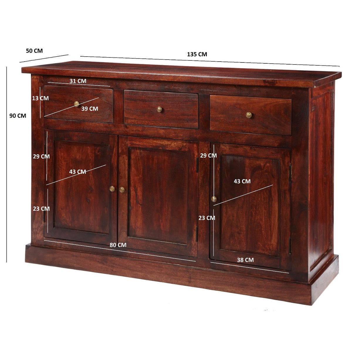 Hunar Dark Mango Large Sideboard – Solid Mango Wood