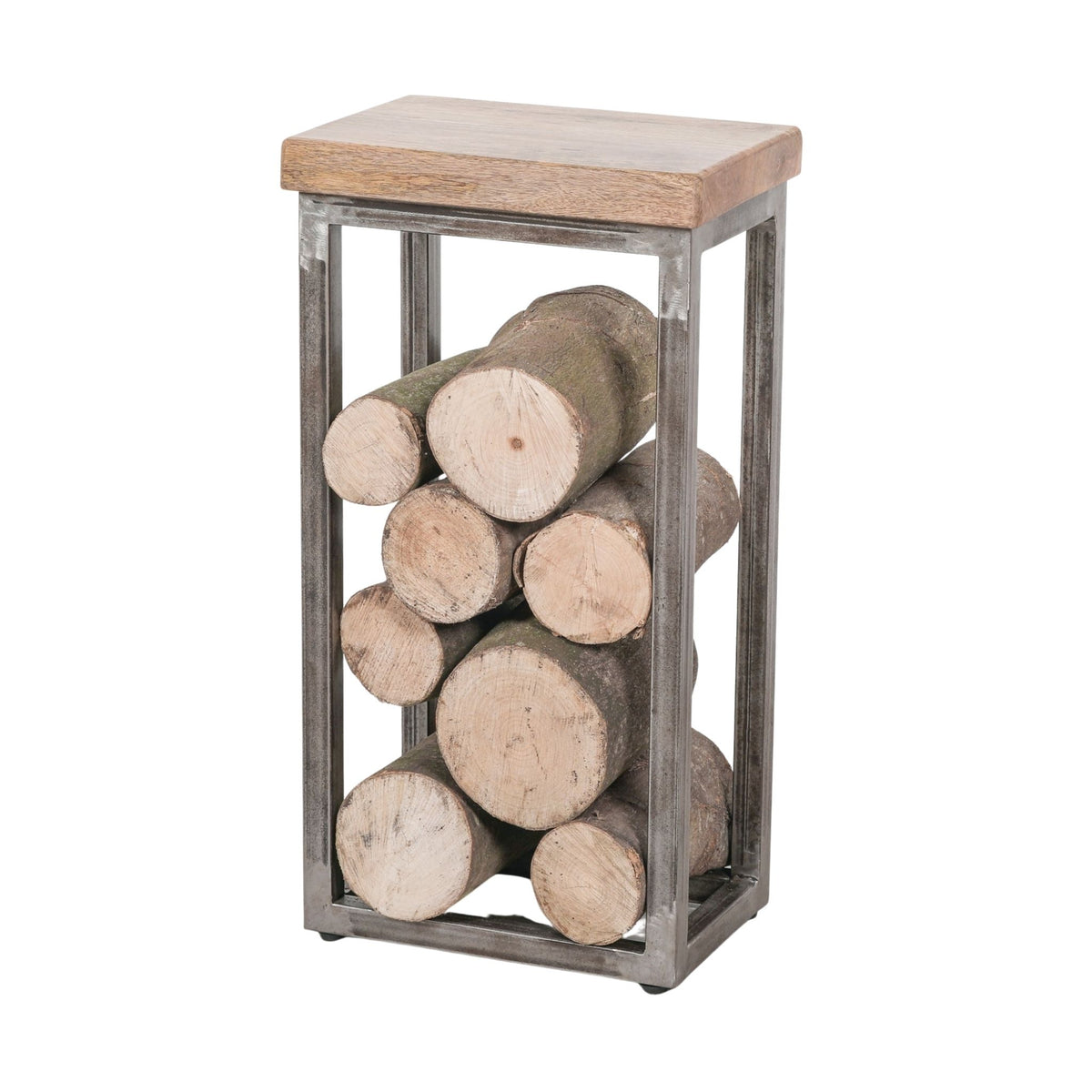 Iron & Mango Wood Log Store Side Table