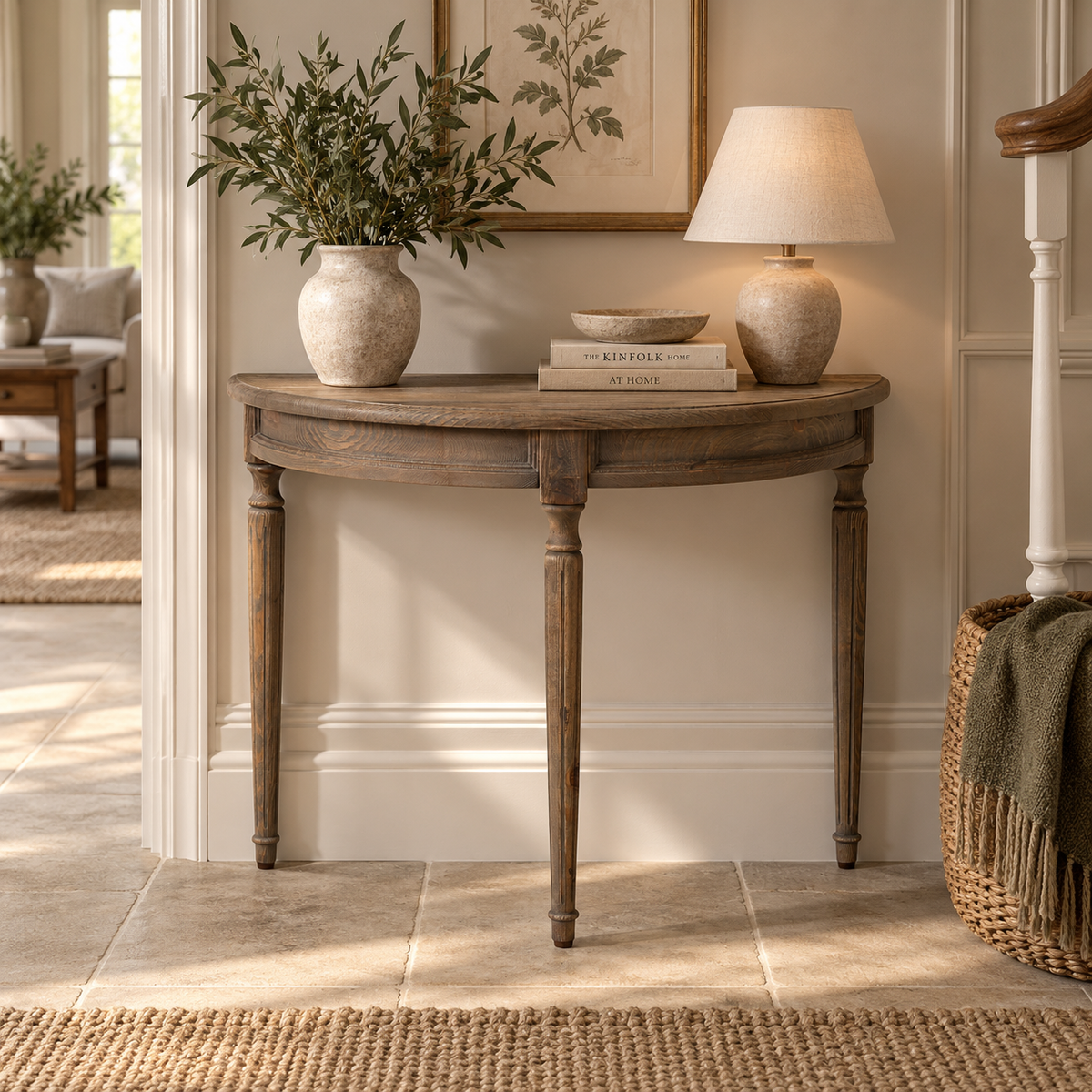 Rivington Rustic Pine Demi-Lune Console Table