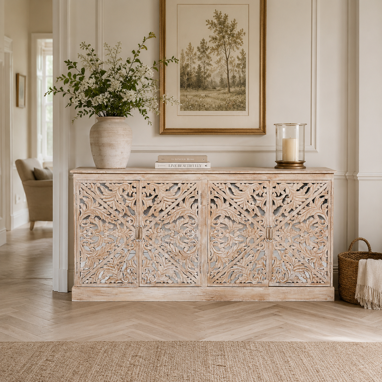 Manor Ornate Mirrored Sideboard – Natural Mango Wood