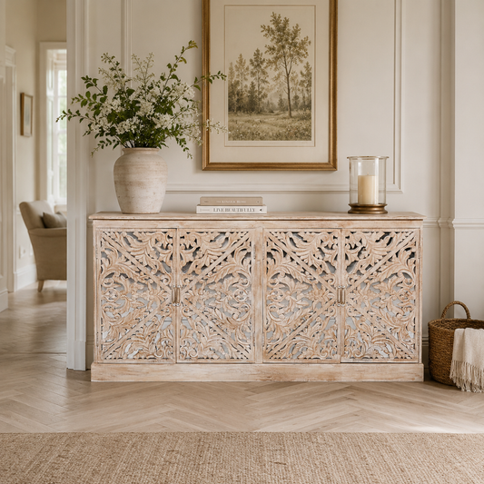 Manor Ornate Mirrored Sideboard – Natural Mango Wood