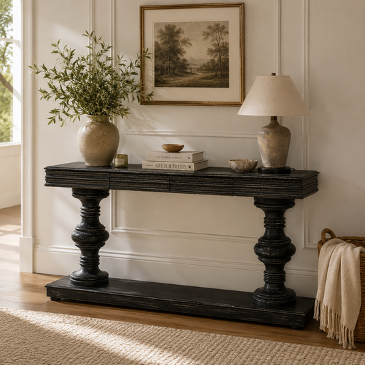Black Manor Console Table – Distressed Mango Wood