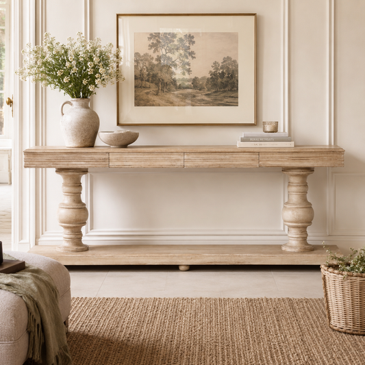 Manor Grand Console Table with Drawers – Natural Mango Wood