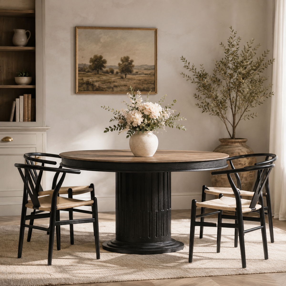Langford Round Column Dining Table – Black & Rustic Mango