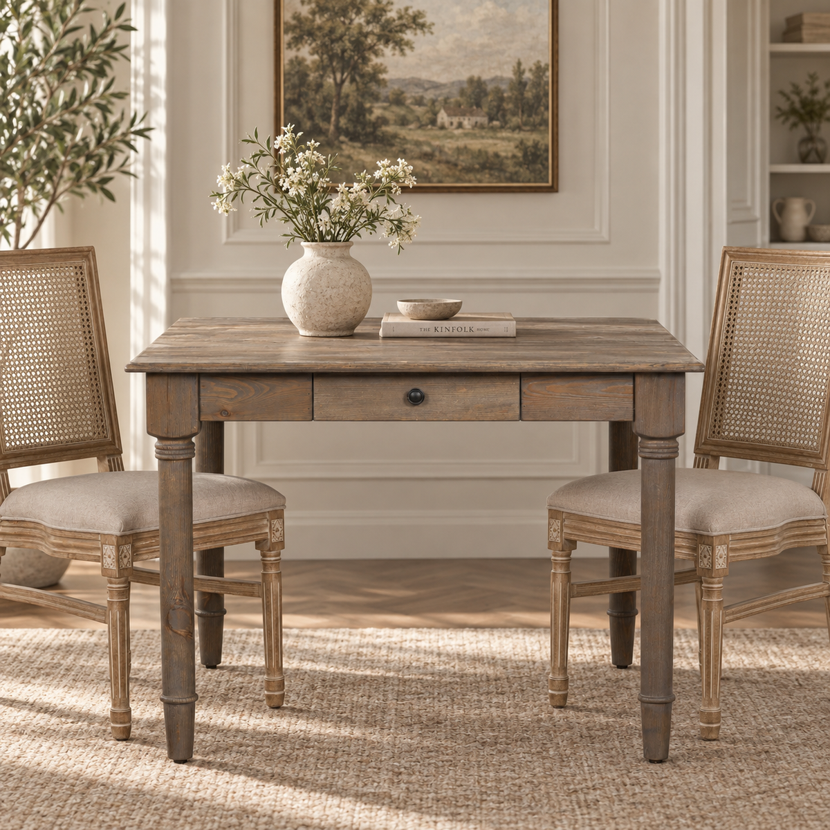 Rivington Rustic Pine Square Dining Table with Drawer – 110cm
