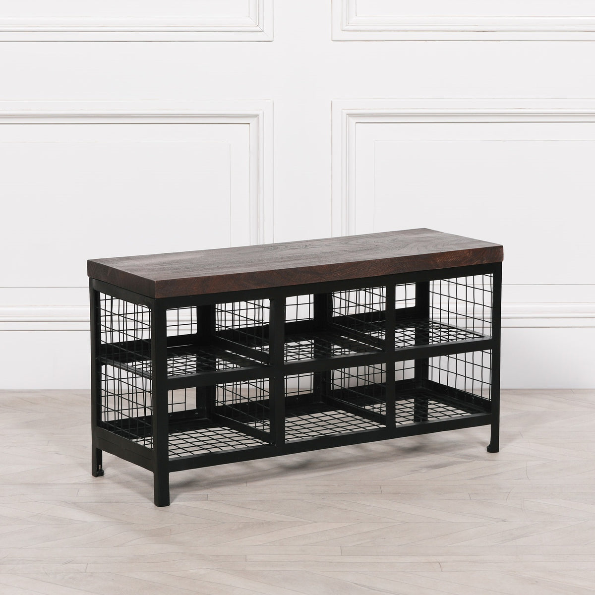 Harrow Shoe Storage Bench – Mango Wood & Black Iron