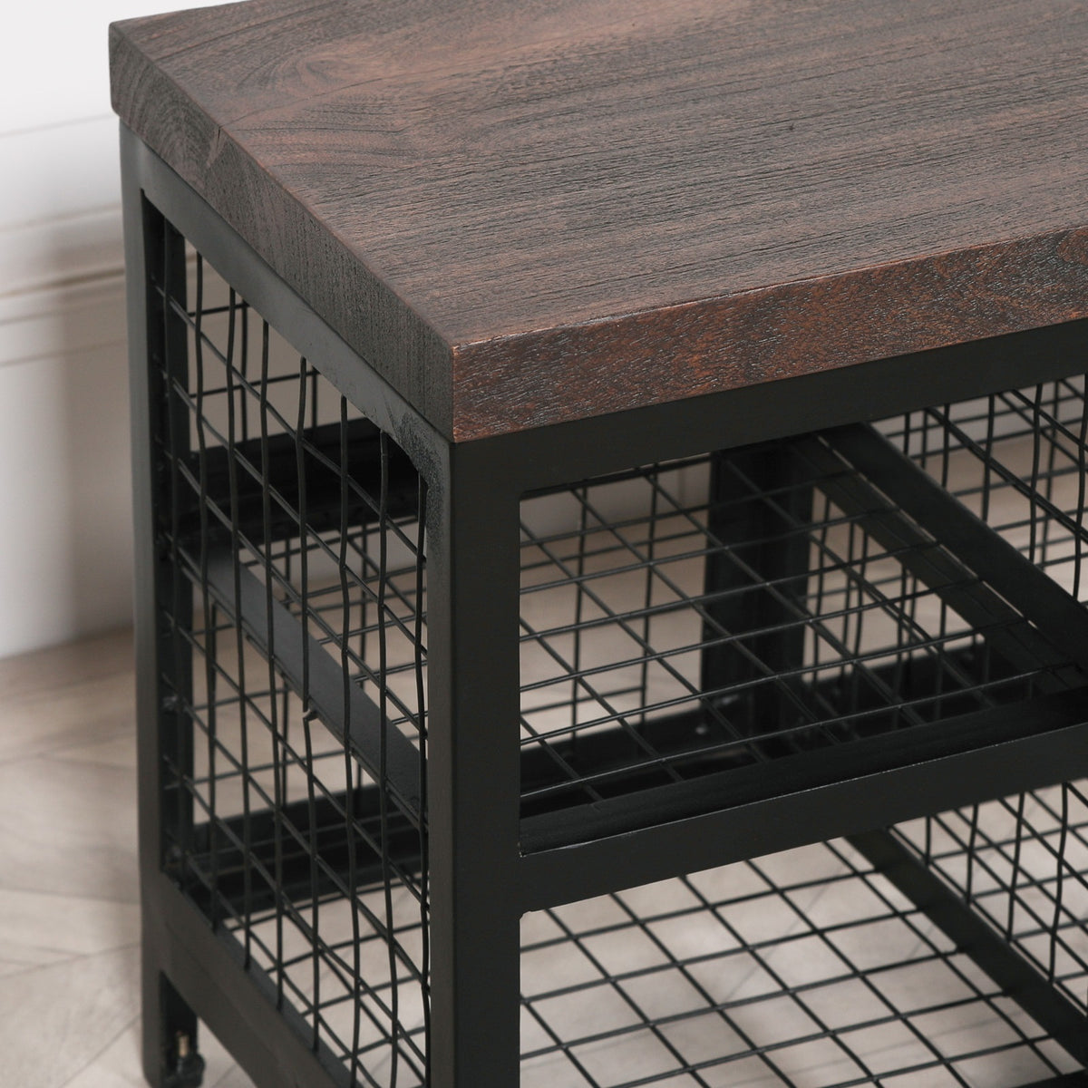 Harrow Shoe Storage Bench – Mango Wood & Black Iron