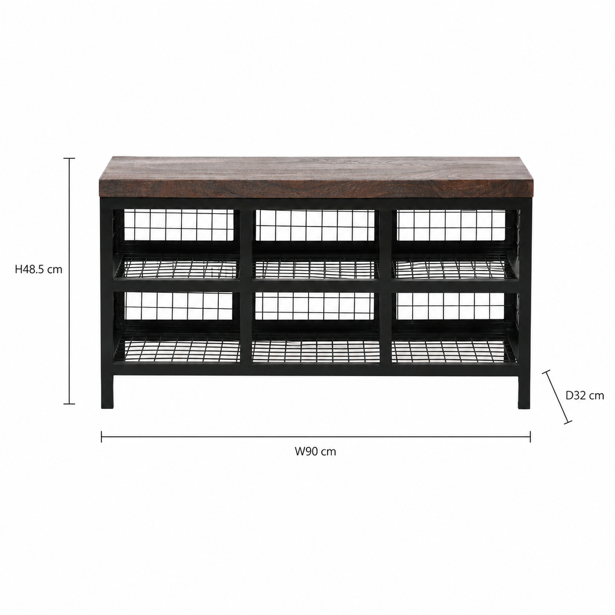 Harrow Shoe Storage Bench – Mango Wood & Black Iron