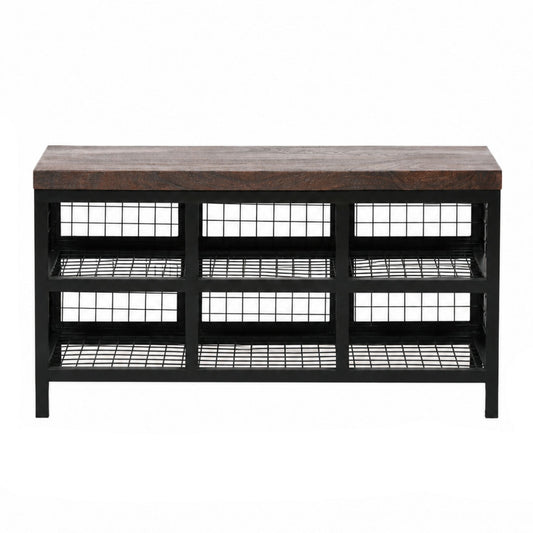 Harrow Shoe Storage Bench – Mango Wood & Black Iron