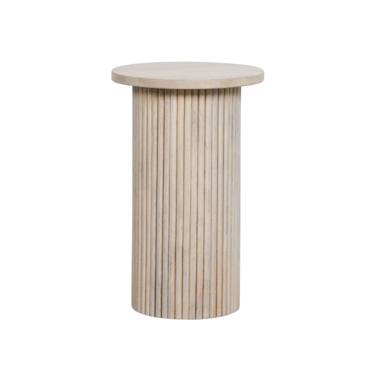 Blanche Ribbed Mango Wood Round Side Table