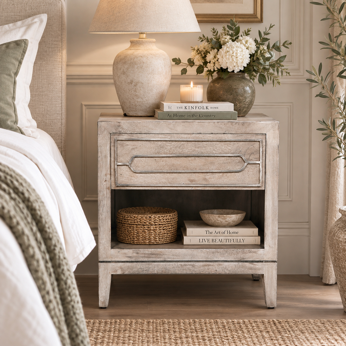 Hensley Mango Wood Bedside Table with Drawer