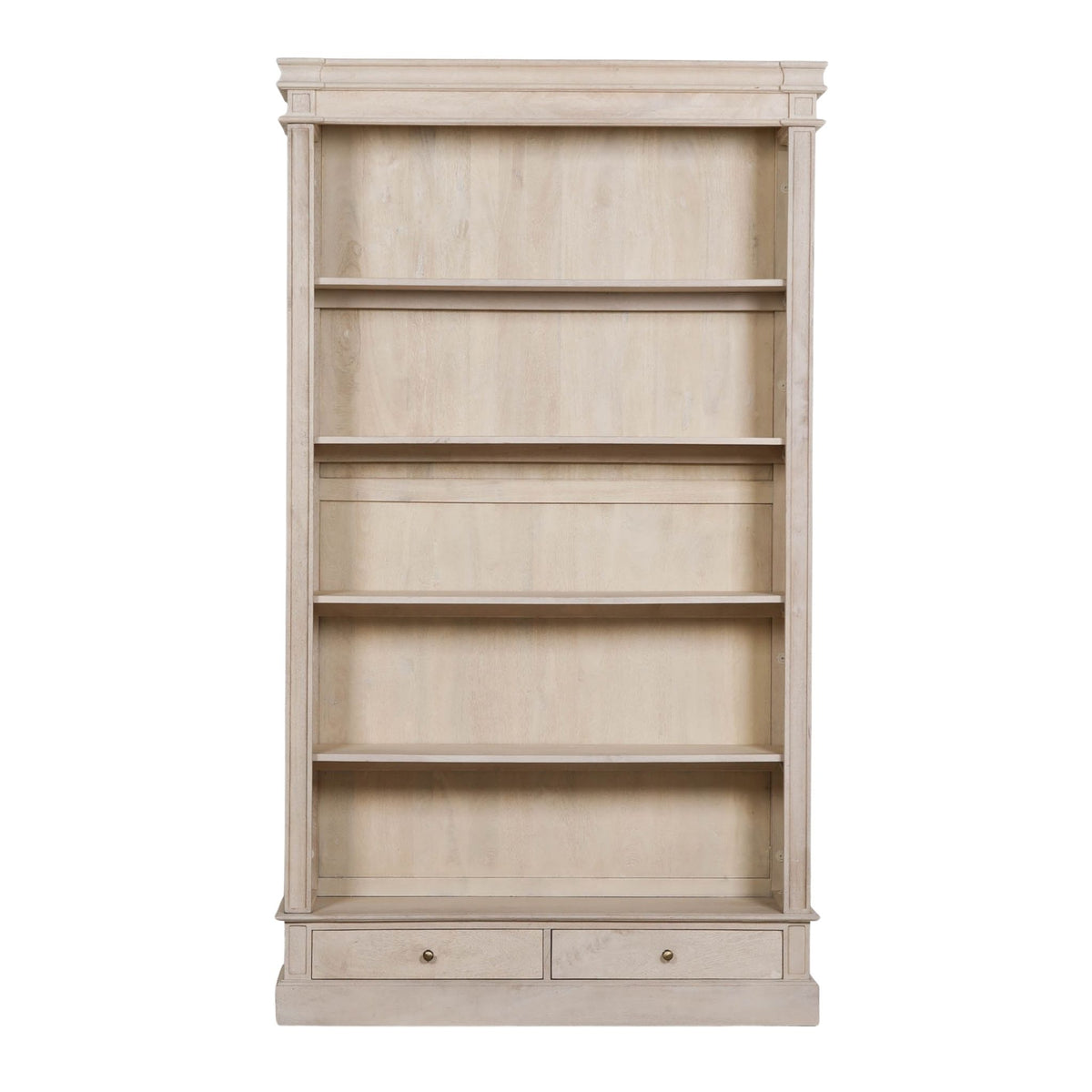 Bramley Open Bookcase with Drawers – Bleached Mango Wood