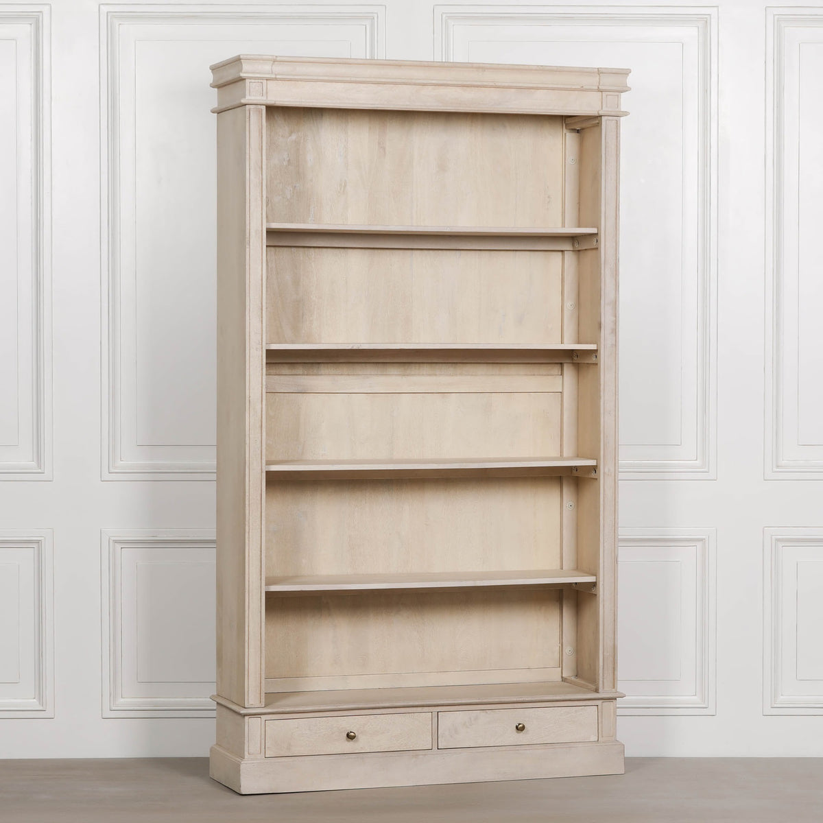 Bramley Open Bookcase with Drawers – Bleached Mango Wood