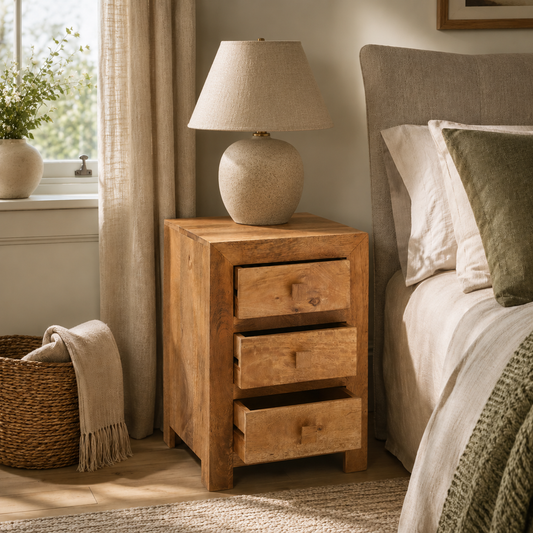 Amrai 3 Drawer Bedside Table – Light Mango