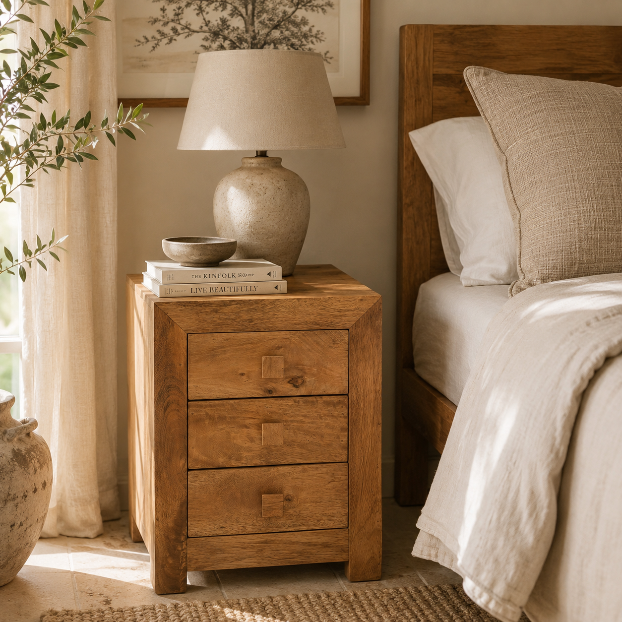 Amrai 3 Drawer Bedside Table – Light Mango