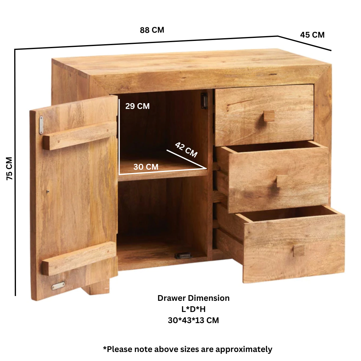 Amrai 3 Drawer Sideboard – Light Mango