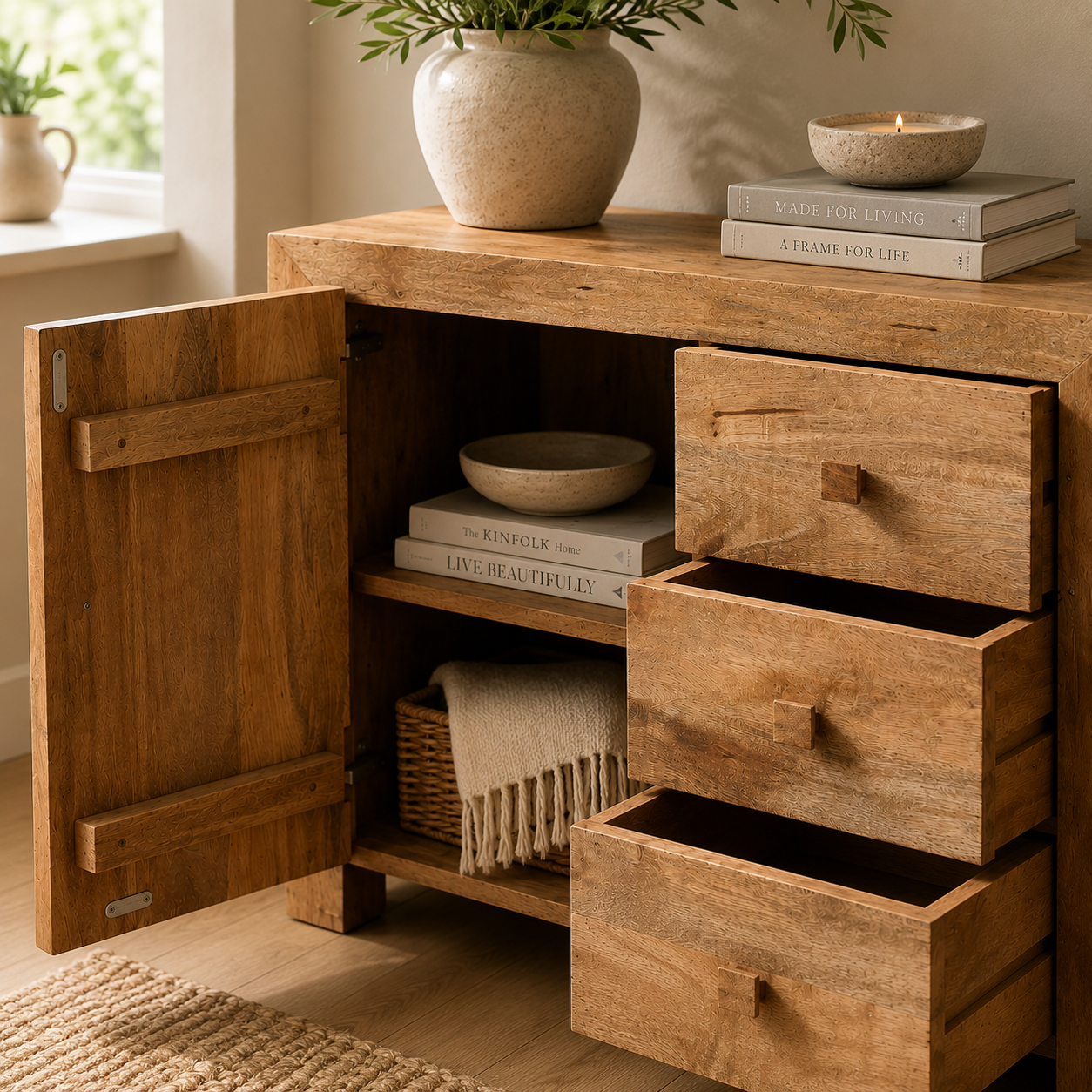 Amrai 3 Drawer Sideboard – Light Mango