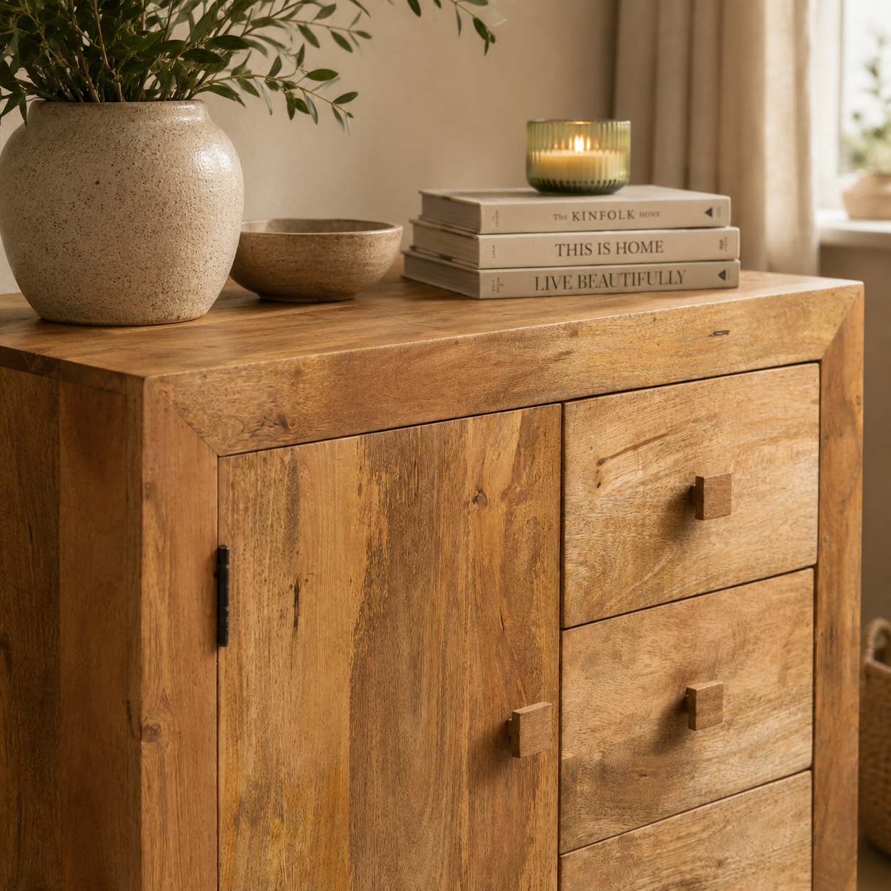 Amrai 3 Drawer Sideboard – Light Mango