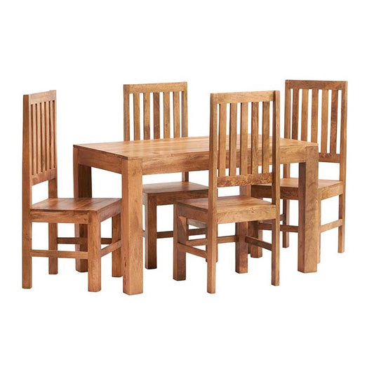 Amrai 4ft Dining Table and 4 Wooden Chairs – Light Mango