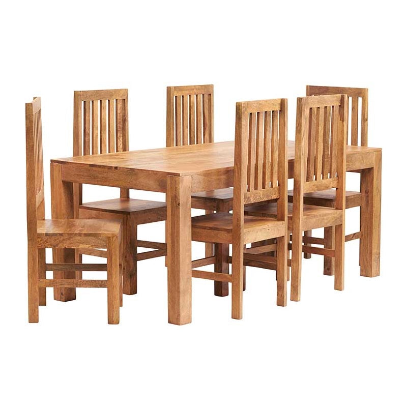 Amrai Dining Table and 6 Wooden Chairs – Light Mango