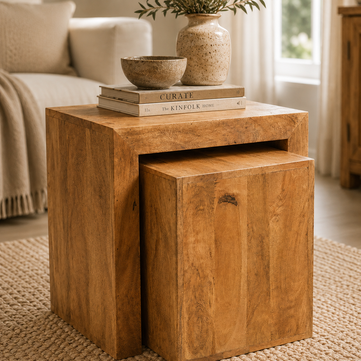 Amrai Cubed Nest of 2 Tables – Light Mango