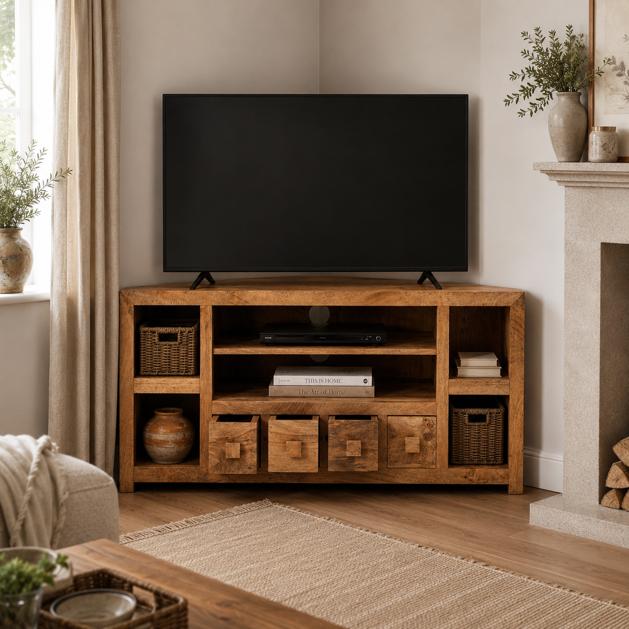 Amrai Corner TV Unit – Light Mango