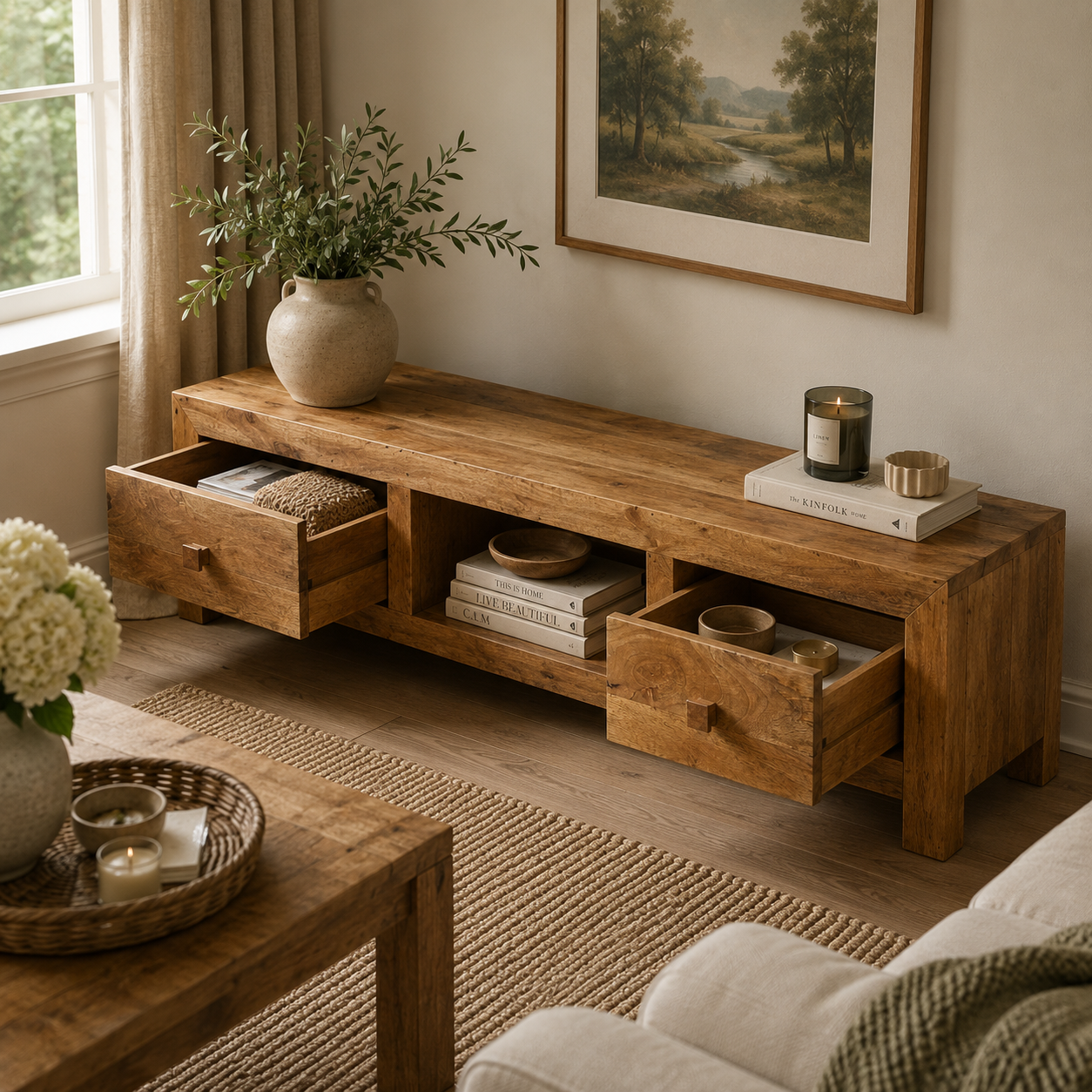 Amrai Wide Screen TV Unit – Light Mango