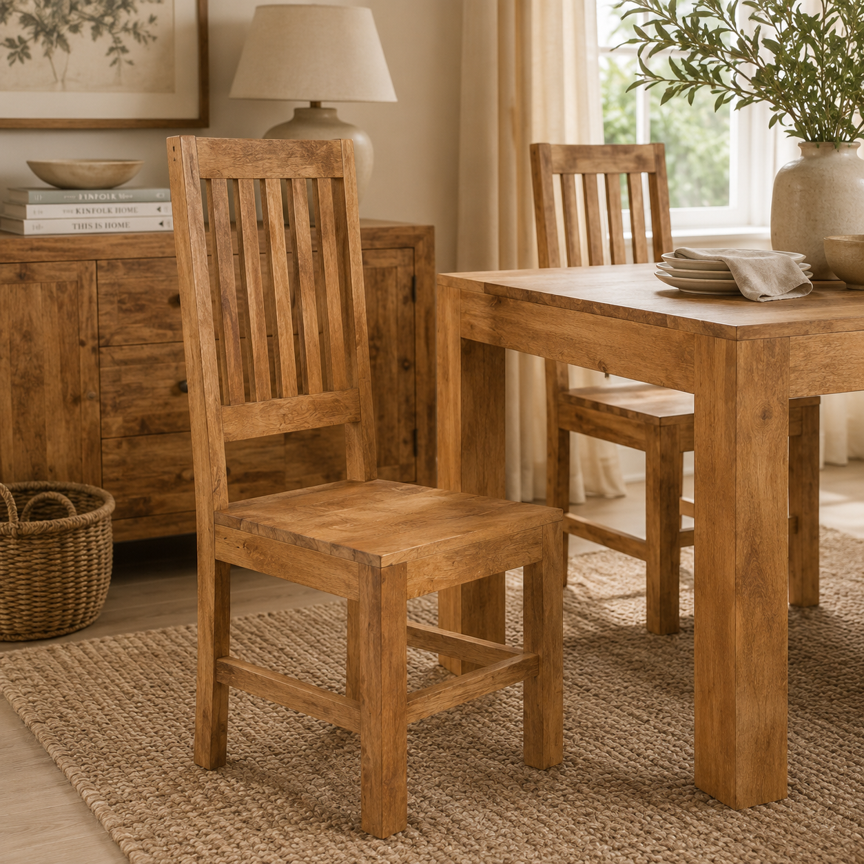 Amrai Slat Back Dining Chairs (Set of 2) – Light Mango