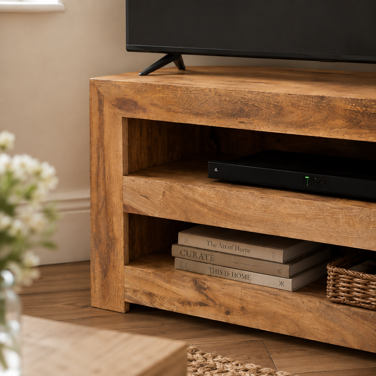 Amrai Open Corner TV Unit – Light Mango