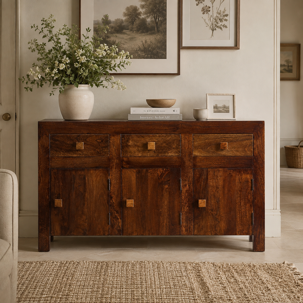 Amrai Large Sideboard – Dark Mango Wood