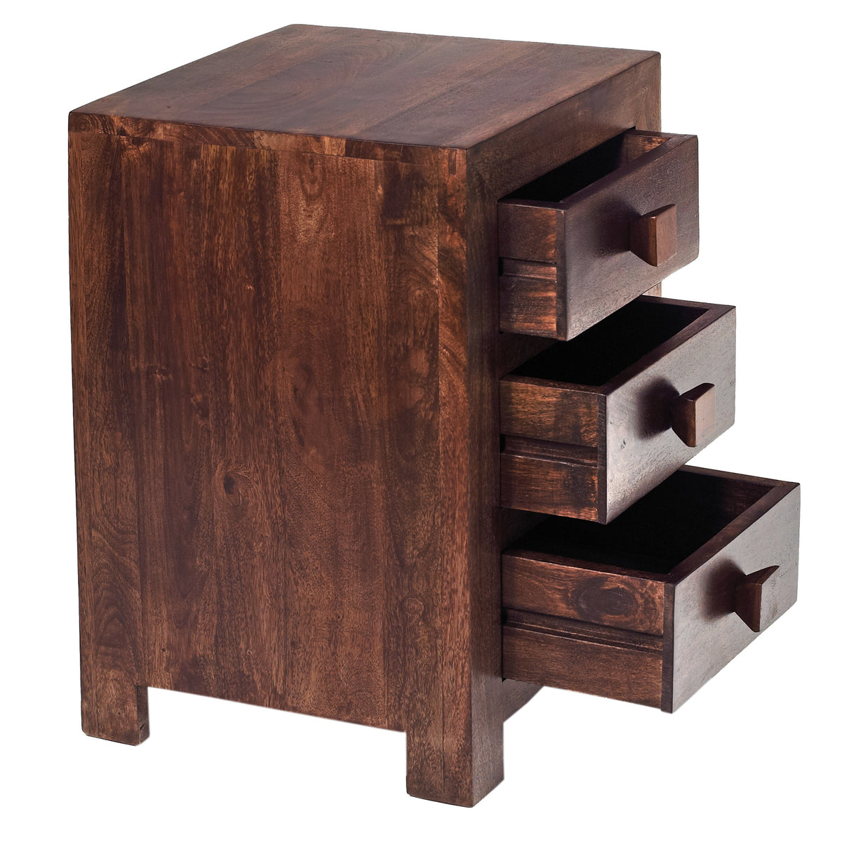 Amrai 3 Drawer Bedside Table – Dark Mango Wood