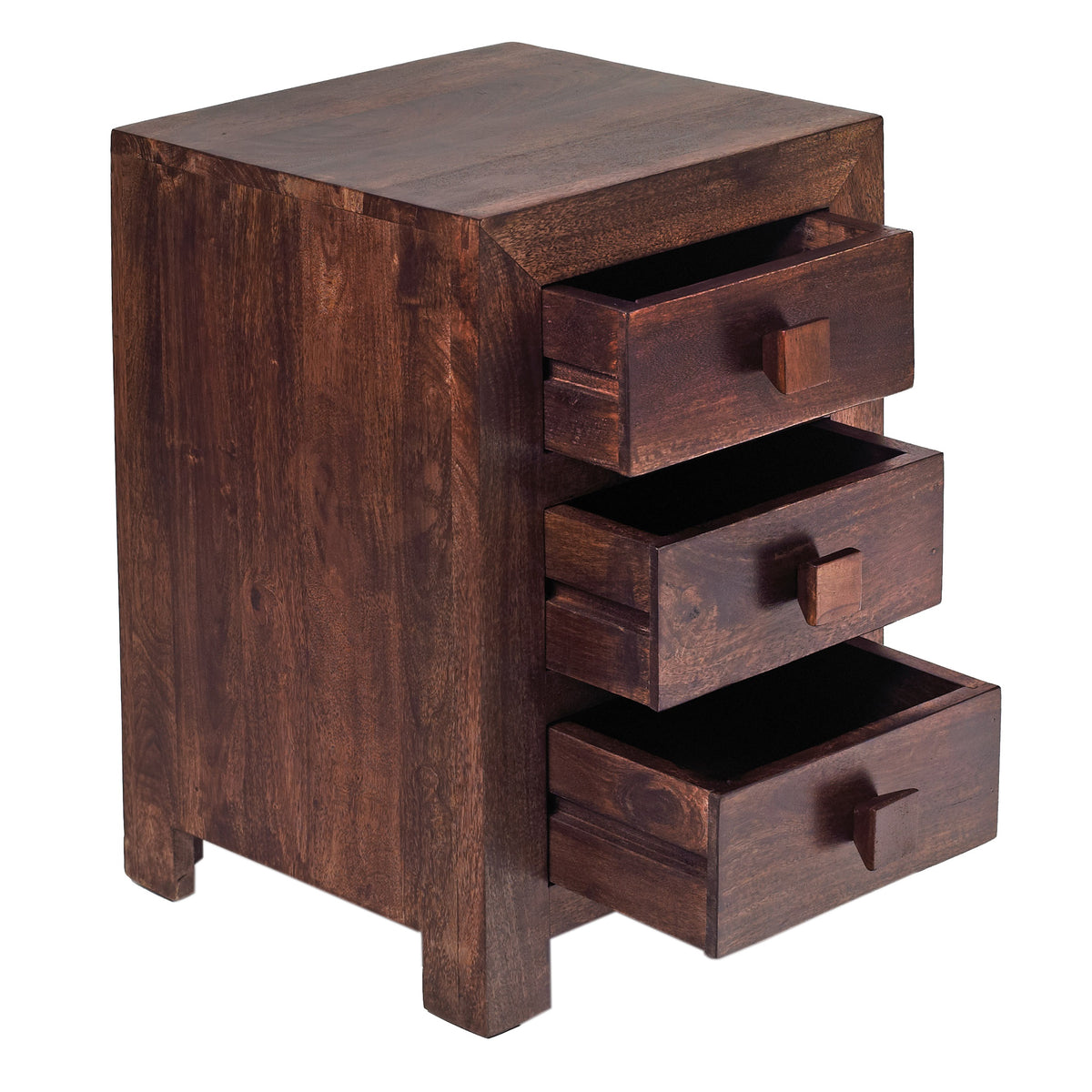 Amrai 3 Drawer Bedside Table – Dark Mango Wood