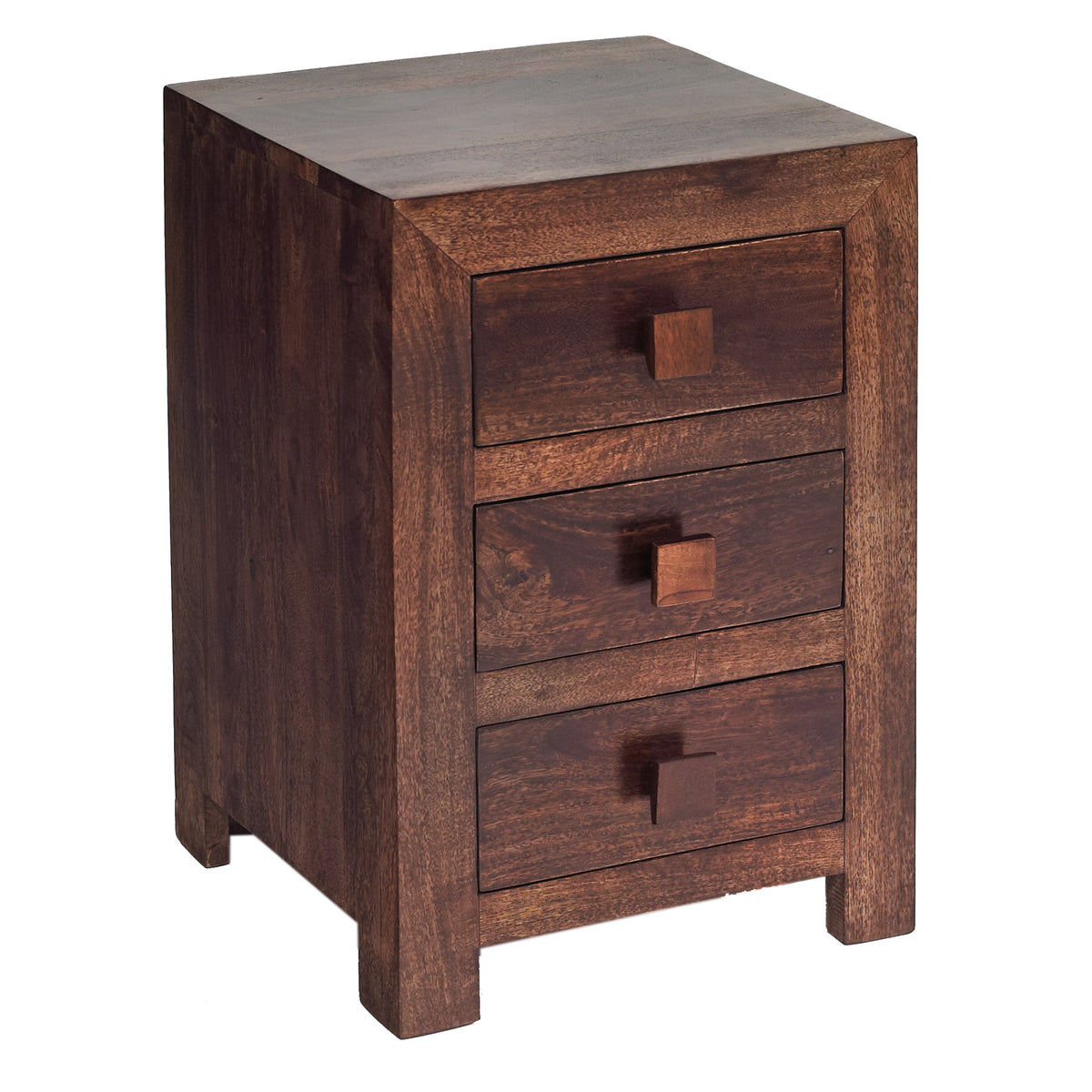 Amrai 3 Drawer Bedside Table – Dark Mango Wood