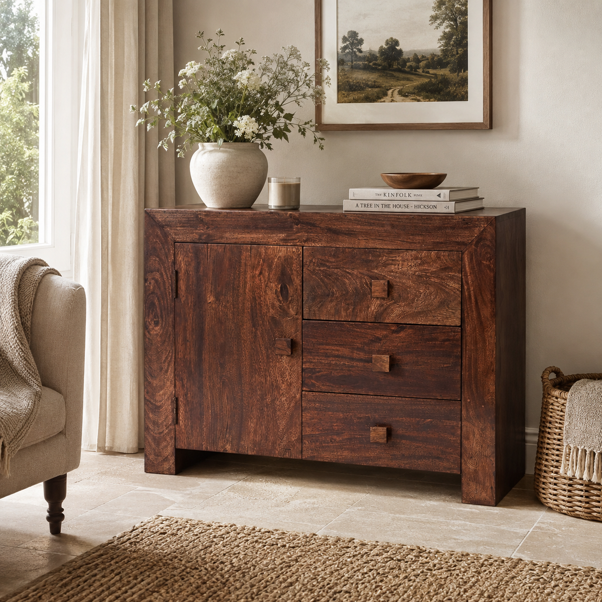 Amrai 3 Drawer Sideboard – Dark Mango Wood