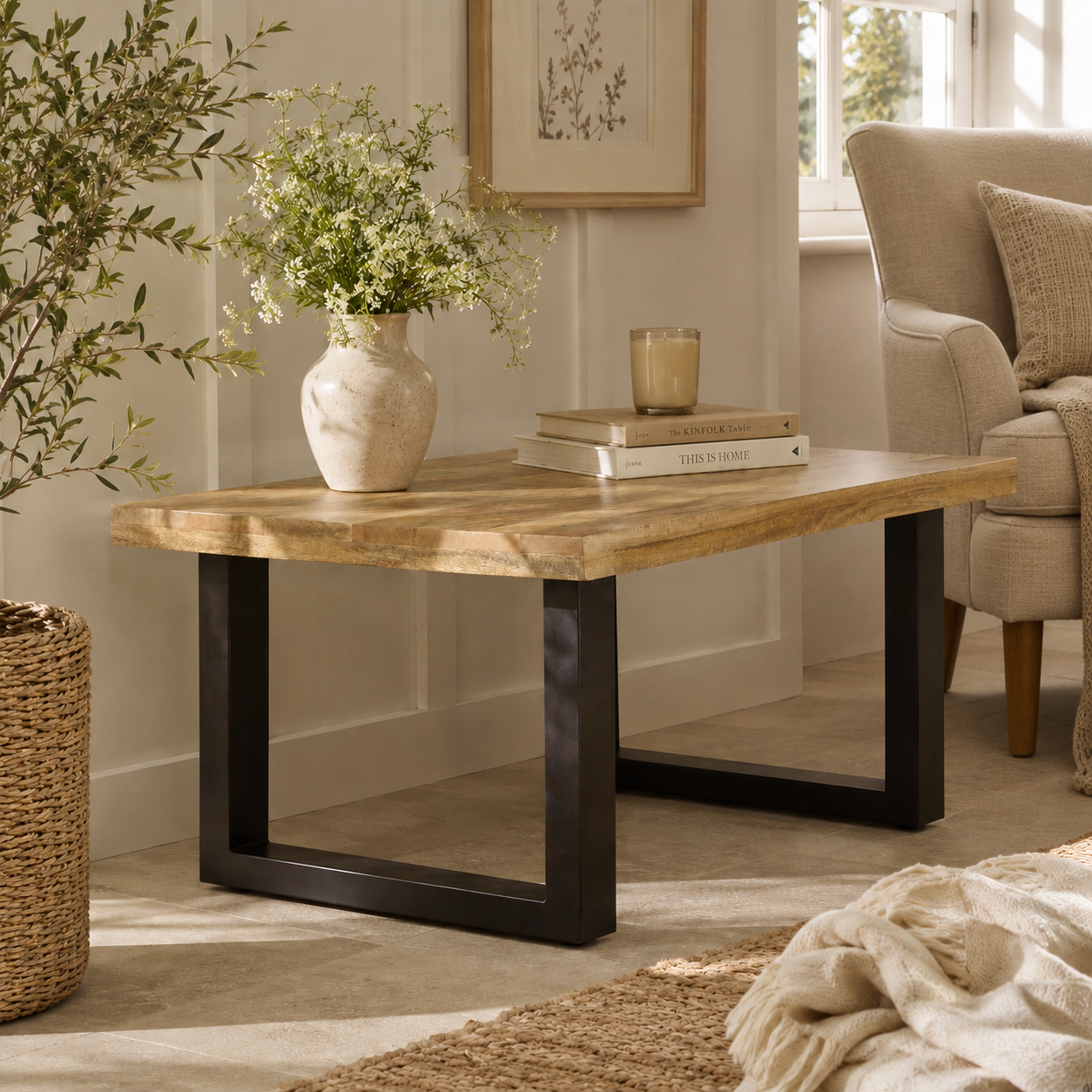 Sundara Coffee Table – Solid Mango Wood and Metal