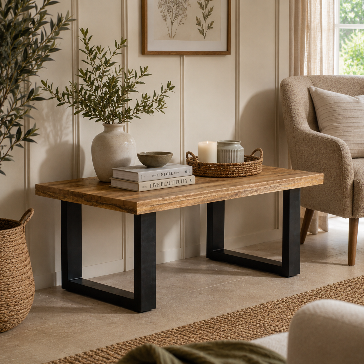 Sundara Coffee Table – Solid Mango Wood and Metal