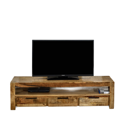 Sundara Large TV Unit with 3 Drawers – Light Mango Wood