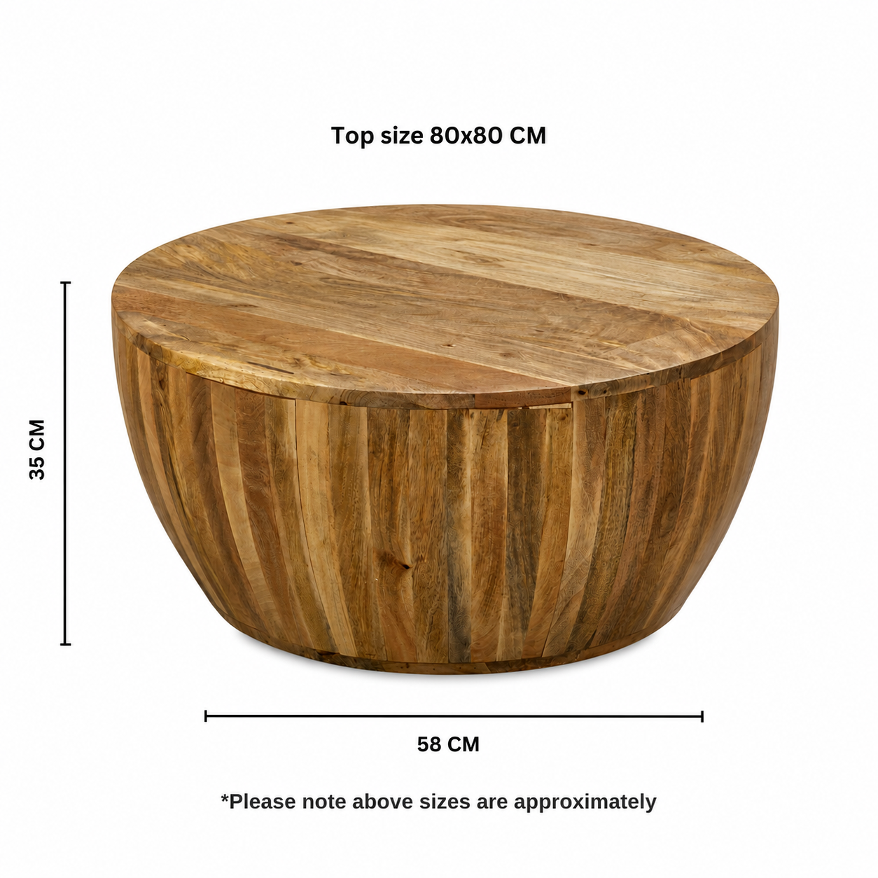 Sundara Drum Coffee Table – Solid Mango Wood
