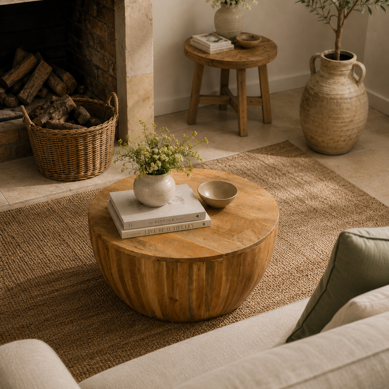Sundara Drum Coffee Table – Solid Mango Wood