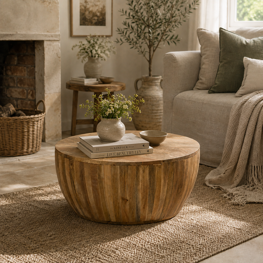 Sundara Drum Coffee Table – Solid Mango Wood