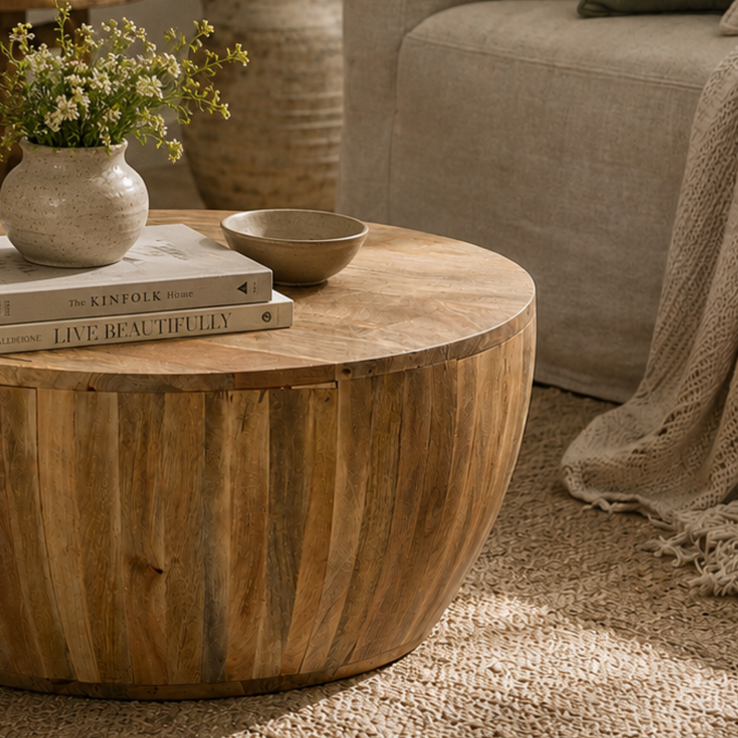 Sundara Drum Coffee Table – Solid Mango Wood
