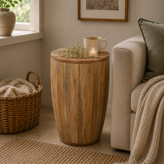 Sundara Drum Side Table – Solid Mango Wood