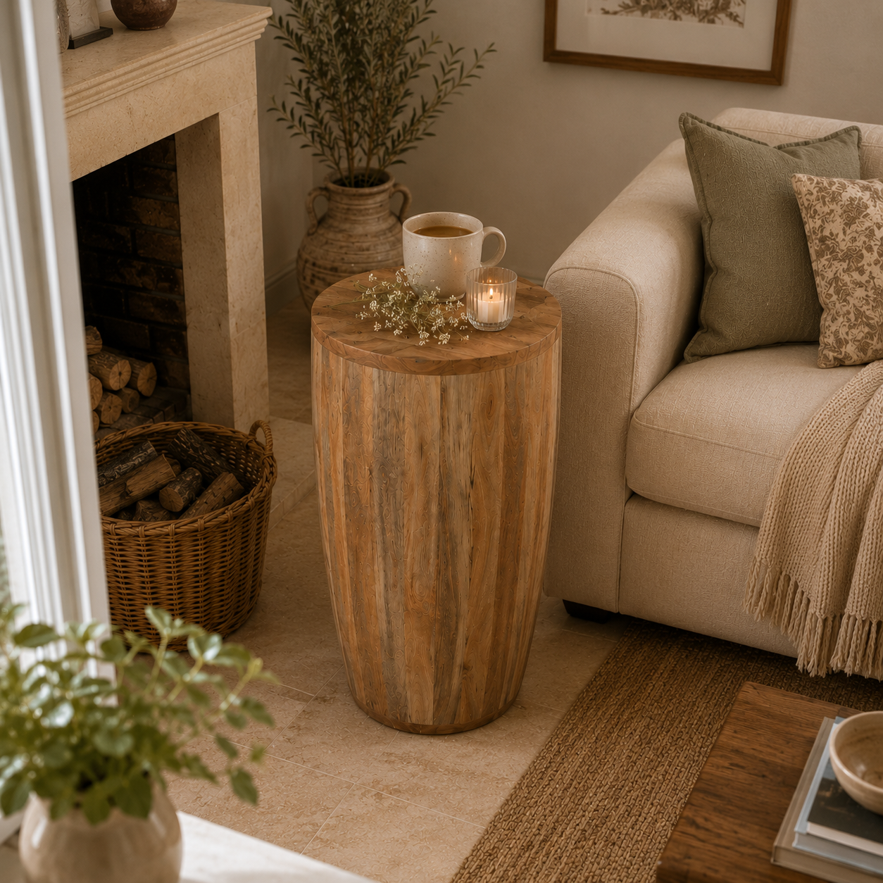 Sundara Drum Side Table – Solid Mango Wood