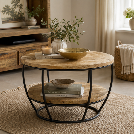 Sundara Coffee Table with Shelf – Solid Mango Wood