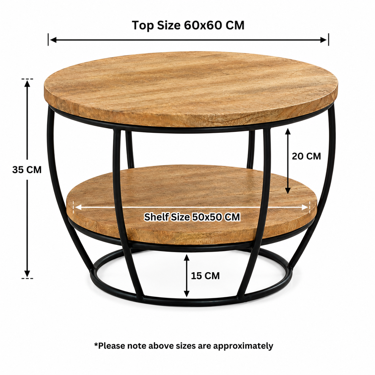 Sundara Coffee Table with Shelf – Solid Mango Wood