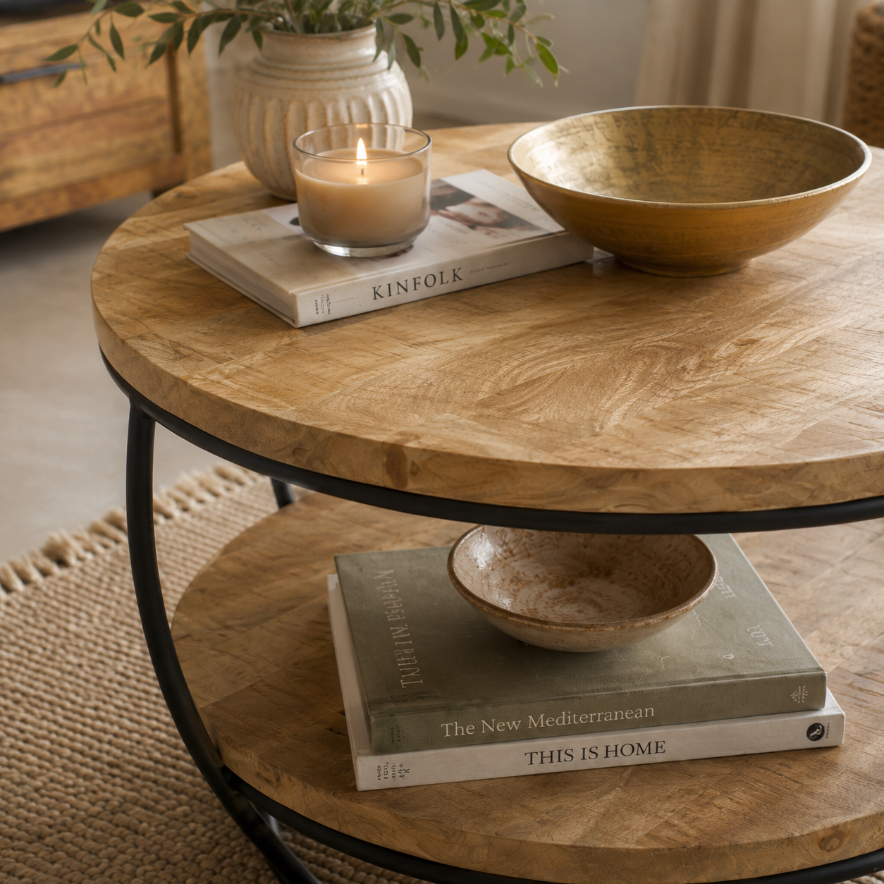 Sundara Coffee Table with Shelf – Solid Mango Wood