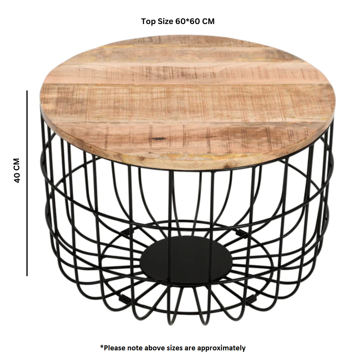 Sundara Wire Basket Coffee Table – Solid Mango Wood