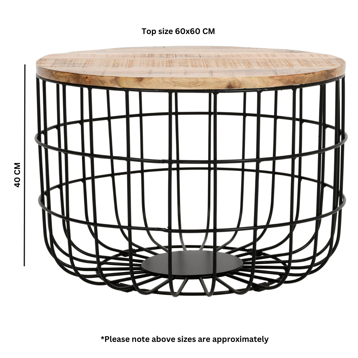 Sundara Wire Basket Coffee Table – Solid Mango Wood